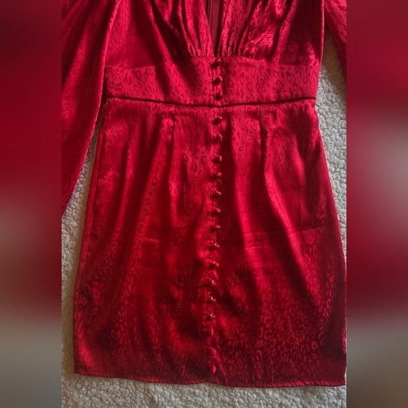 Red Leopard Jacquard Satin Mini Dress - Picture 4 of 15